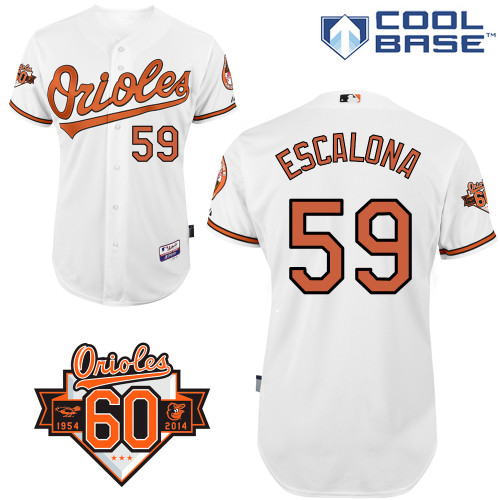 Edgmer Escalona #59 MLB Jersey-Baltimore Orioles Men's Authentic Home White Cool Base/Commemorative 60th Anniversary Patch Baseball Jersey